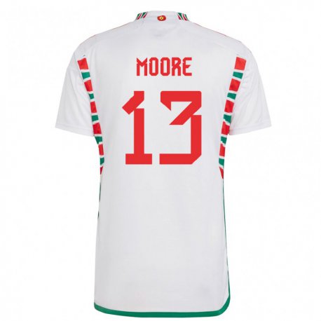 Kandiny Enfant Maillot Pays De Galles Kieffer Moore #13 Blanc Tenues Extérieur 22-24 T-shirt