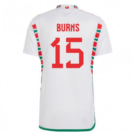 Kandiny Enfant Maillot Pays De Galles Wes Burns #15 Blanc Tenues Extérieur 22-24 T-shirt