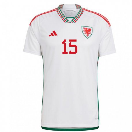 Kandiny Enfant Maillot Pays De Galles Ethan Ampadu #15 Blanc Tenues Extérieur 22-24 T-shirt