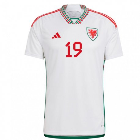 Kandiny Enfant Maillot Pays De Galles Mark Harris #19 Blanc Tenues Extérieur 22-24 T-shirt
