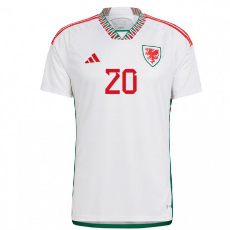 Kandiny Enfant Maillot Pays De Galles Daniel James #20 Blanc Tenues Extérieur 22-24 T-shirt