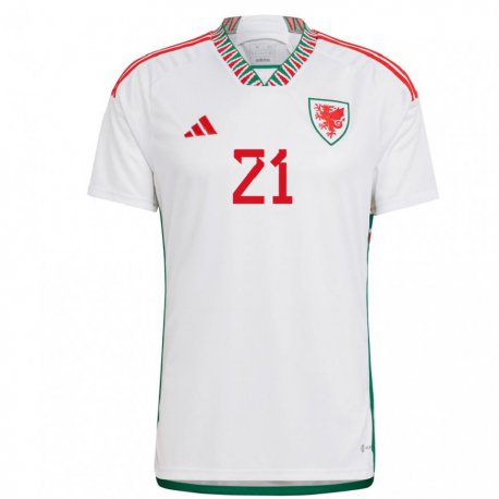 Kandiny Enfant Maillot Pays De Galles Tom King #21 Blanc Tenues Extérieur 22-24 T-shirt