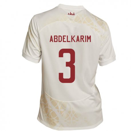 Kandiny Enfant Maillot Qatar Abdelkarim Hassan #3 Beige Doré Tenues Extérieur 22-24 T-shirt