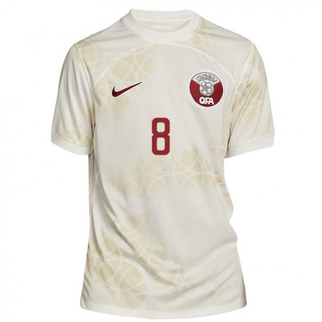 Kandiny Enfant Maillot Qatar Ali Asad #8 Beige Doré Tenues Extérieur 22-24 T-shirt