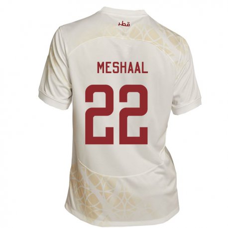 Kandiny Enfant Maillot Qatar Meshaal Barsham #22 Beige Doré Tenues Extérieur 22-24 T-shirt