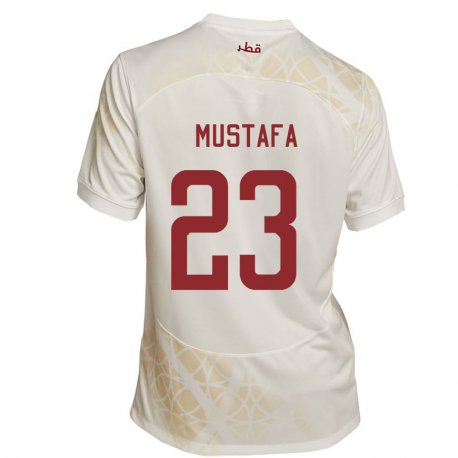 Kandiny Enfant Maillot Qatar Mustafa Mashaal #23 Beige Doré Tenues Extérieur 22-24 T-shirt