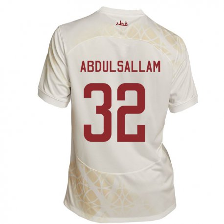 Kandiny Enfant Maillot Qatar Jassem Gaber Abdulsallam #32 Beige Doré Tenues Extérieur 22-24 T-shirt