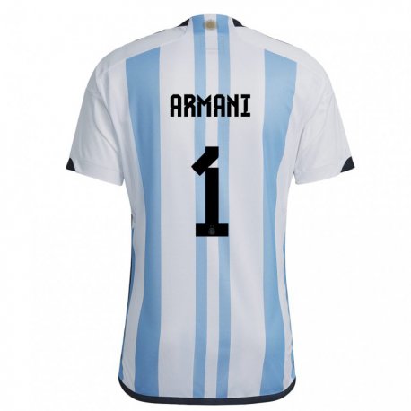 Kandiny Homme Maillot Argentine Franco Armani #1 Blanc Bleu Ciel Tenues Domicile 22-24 T-shirt