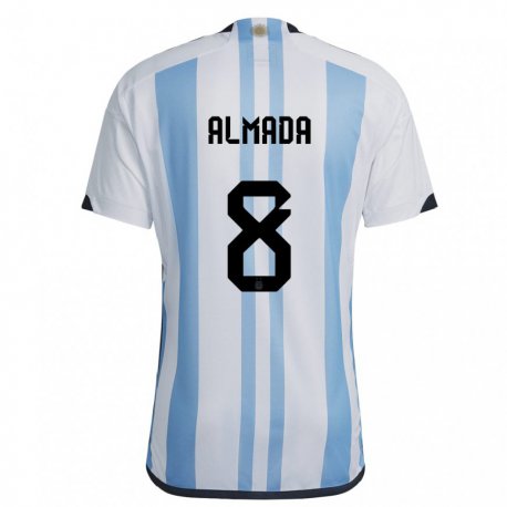 Kandiny Homme Maillot Argentine Thiago Almada #8 Blanc Bleu Ciel Tenues Domicile 22-24 T-shirt