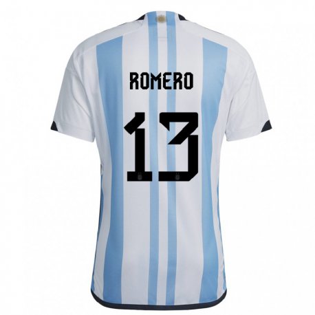 Kandiny Homme Maillot Argentine Cristian Romero #13 Blanc Bleu Ciel Tenues Domicile 22-24 T-shirt