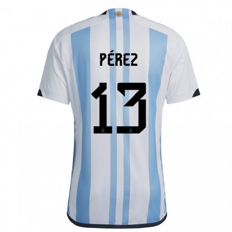 Kandiny Homme Maillot Argentine Nehuen Perez #13 Blanc Bleu Ciel Tenues Domicile 22-24 T-shirt