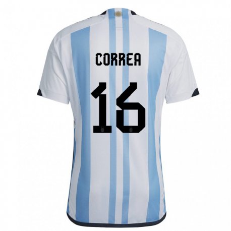 Kandiny Homme Maillot Argentine Angel Correa #16 Blanc Bleu Ciel Tenues Domicile 22-24 T-shirt