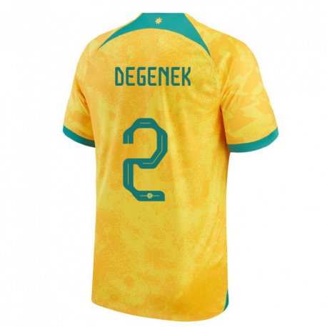Kandiny Homme Maillot Australie Milos Degenek #2 Doré Tenues Domicile 22-24 T-shirt