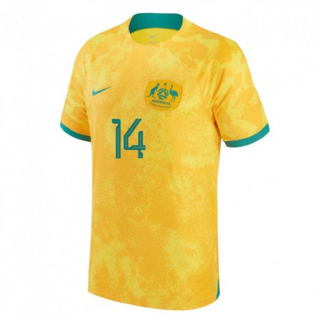 Kandiny Homme Maillot Australie Riley Mcgree #14 Doré Tenues Domicile 22-24 T-shirt