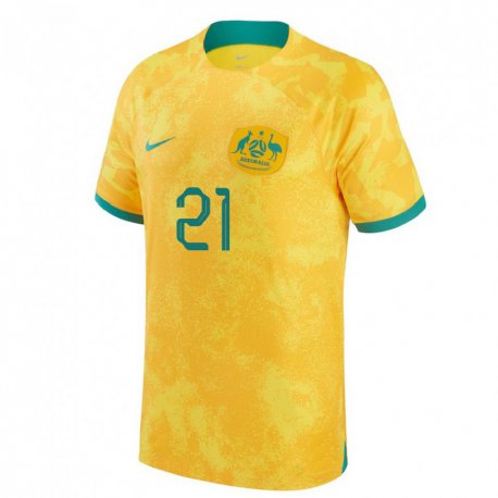 Kandiny Homme Maillot Australie Jason Davidson #21 Doré Tenues Domicile 22-24 T-shirt