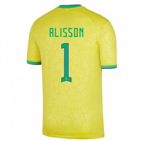 Kandiny Homme Maillot Brésil Alisson #1 Jaune Tenues Domicile 22-24 T-shirt