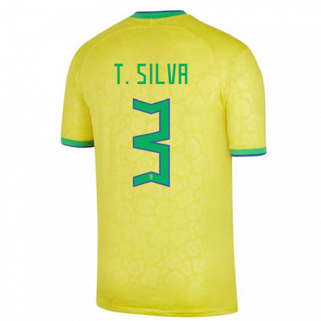 Kandiny Homme Maillot Brésil Thiago Silva #3 Jaune Tenues Domicile 22-24 T-shirt