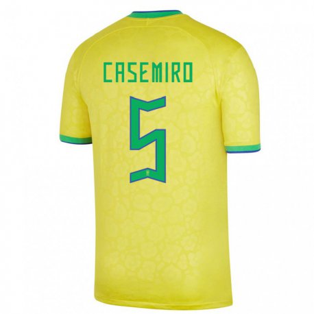 Kandiny Homme Maillot Brésil Casemiro #5 Jaune Tenues Domicile 22-24 T-shirt
