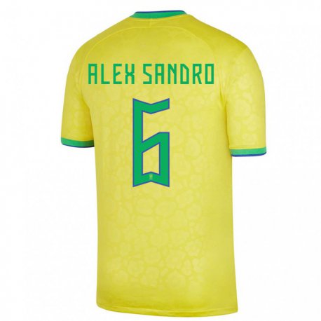 Kandiny Homme Maillot Brésil Alex Sandro #6 Jaune Tenues Domicile 22-24 T-shirt