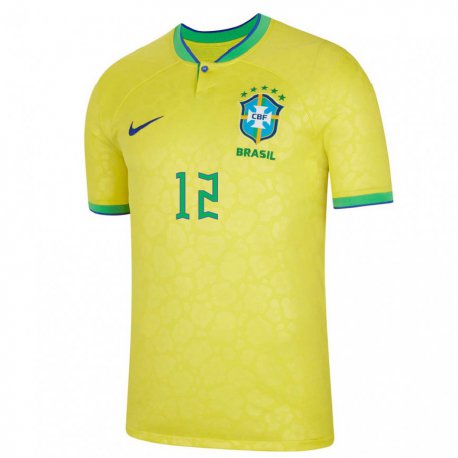 Kandiny Homme Maillot Brésil Weverton #12 Jaune Tenues Domicile 22-24 T-shirt