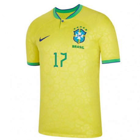 Kandiny Homme Maillot Brésil Bruno Guimaraes #17 Jaune Tenues Domicile 22-24 T-shirt