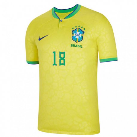 Kandiny Homme Maillot Brésil Antony #18 Jaune Tenues Domicile 22-24 T-shirt