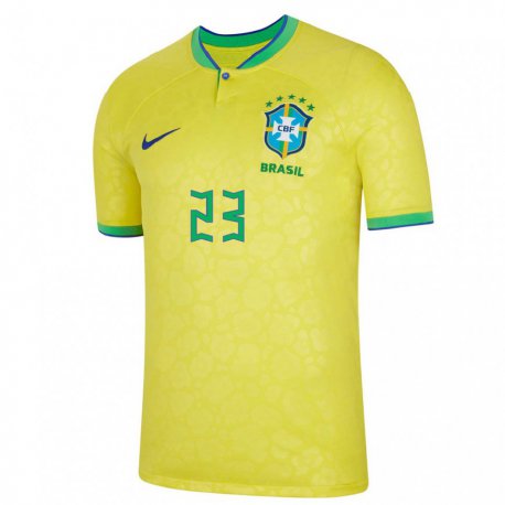 Kandiny Homme Maillot Brésil Ederson #23 Jaune Tenues Domicile 22-24 T-shirt