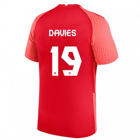 Kandiny Homme Maillot Canada Alphonso Davies #19 Rouge Tenues Domicile 22-24 T-shirt