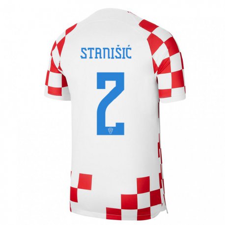 Kandiny Homme Maillot Croatie Josip Stanisic #2 Rouge Blanc Tenues Domicile 22-24 T-shirt