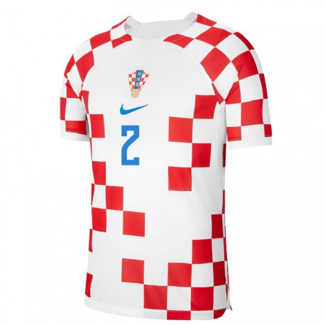 Kandiny Homme Maillot Croatie Josip Stanisic #2 Rouge Blanc Tenues Domicile 22-24 T-shirt