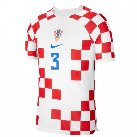 Kandiny Homme Maillot Croatie Borna Barisic #3 Rouge Blanc Tenues Domicile 22-24 T-shirt