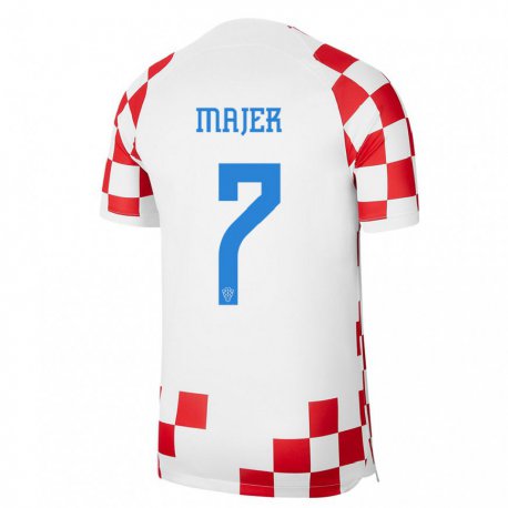 Kandiny Homme Maillot Croatie Lovro Majer #7 Rouge Blanc Tenues Domicile 22-24 T-shirt