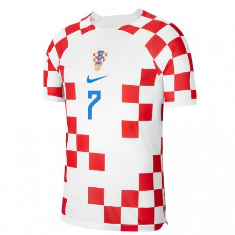 Kandiny Homme Maillot Croatie Lovro Majer #7 Rouge Blanc Tenues Domicile 22-24 T-shirt
