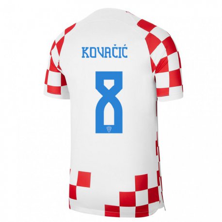 Kandiny Homme Maillot Croatie Mateo Kovacic #8 Rouge Blanc Tenues Domicile 22-24 T-shirt