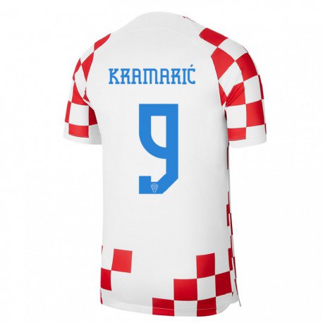 Kandiny Homme Maillot Croatie Andrej Kramaric #9 Rouge Blanc Tenues Domicile 22-24 T-shirt