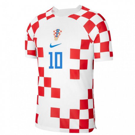 Kandiny Homme Maillot Croatie Luka Modric #10 Rouge Blanc Tenues Domicile 22-24 T-shirt