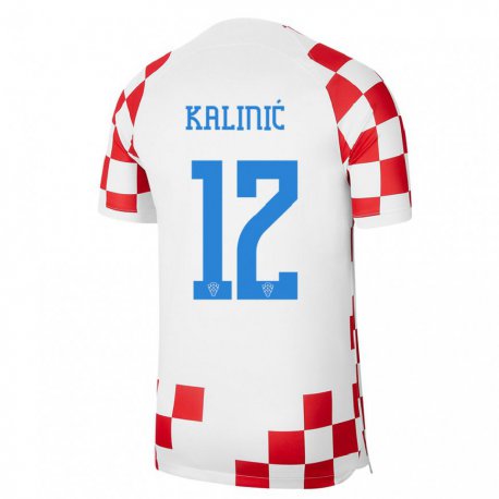 Kandiny Homme Maillot Croatie Lovre Kalinic #12 Rouge Blanc Tenues Domicile 22-24 T-shirt