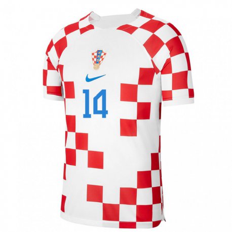 Kandiny Homme Maillot Croatie Luka Ivanusec #14 Rouge Blanc Tenues Domicile 22-24 T-shirt