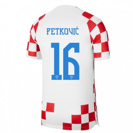 Kandiny Homme Maillot Croatie Bruno Petkovic #16 Rouge Blanc Tenues Domicile 22-24 T-shirt