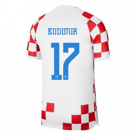 Kandiny Homme Maillot Croatie Ante Budimir #17 Rouge Blanc Tenues Domicile 22-24 T-shirt