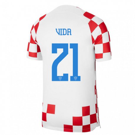 Kandiny Homme Maillot Croatie Domagoj Vida #21 Rouge Blanc Tenues Domicile 22-24 T-shirt