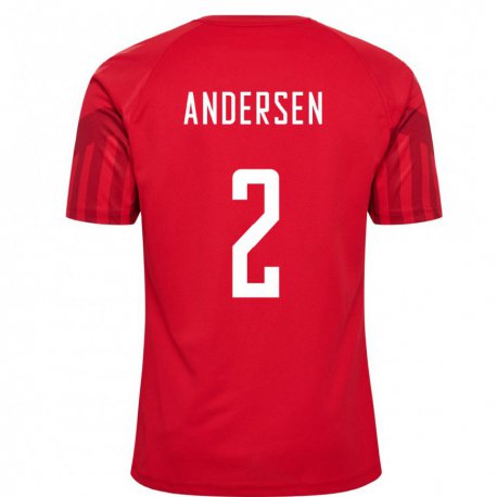 Kandiny Homme Maillot Danemark Joachim Andersen #2 Rouge Tenues Domicile 22-24 T-shirt