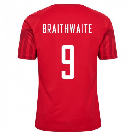 Kandiny Homme Maillot Danemark Martin Braithwaite #9 Rouge Tenues Domicile 22-24 T-shirt