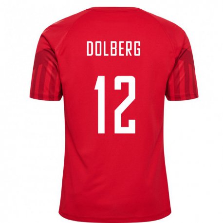 Kandiny Homme Maillot Danemark Kasper Dolberg #12 Rouge Tenues Domicile 22-24 T-shirt