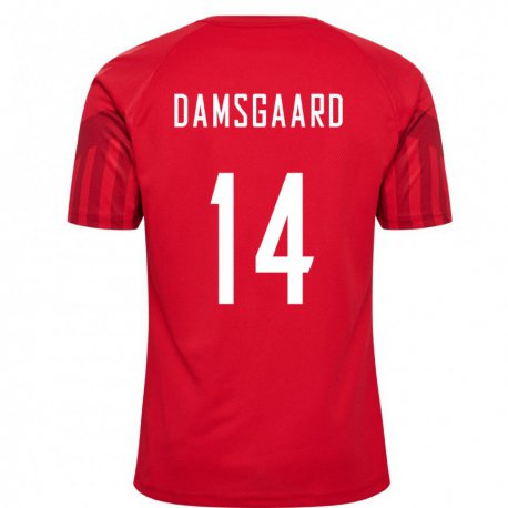 Kandiny Homme Maillot Danemark Mikkel Damsgaard #14 Rouge Tenues Domicile 22-24 T-shirt