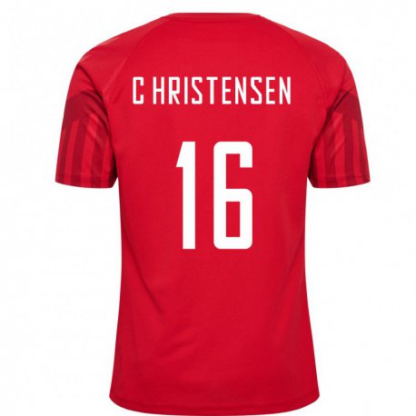 Kandiny Homme Maillot Danemark Oliver Christensen #16 Rouge Tenues Domicile 22-24 T-shirt
