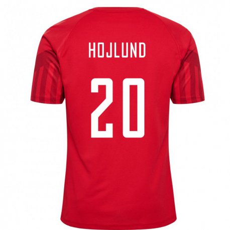 Kandiny Homme Maillot Danemark Rasmus Hojlund #20 Rouge Tenues Domicile 22-24 T-shirt