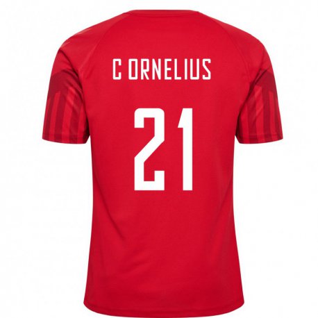 Kandiny Homme Maillot Danemark Andreas Cornelius #21 Rouge Tenues Domicile 22-24 T-shirt