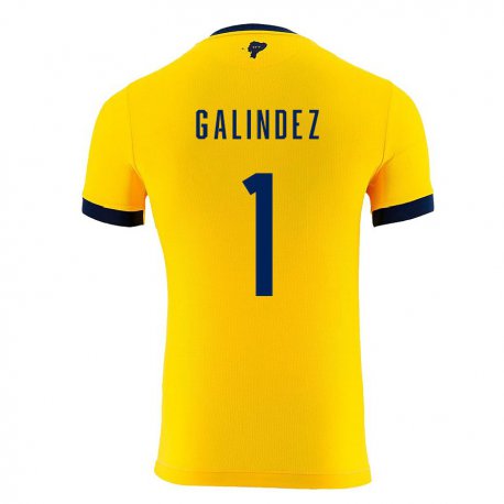 Kandiny Homme Maillot Équateur Hernan Galindez #1 Jaune Tenues Domicile 22-24 T-shirt