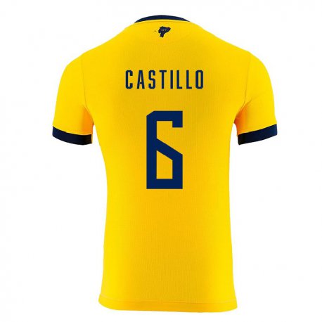 Kandiny Homme Maillot Équateur Byron Castillo #6 Jaune Tenues Domicile 22-24 T-shirt